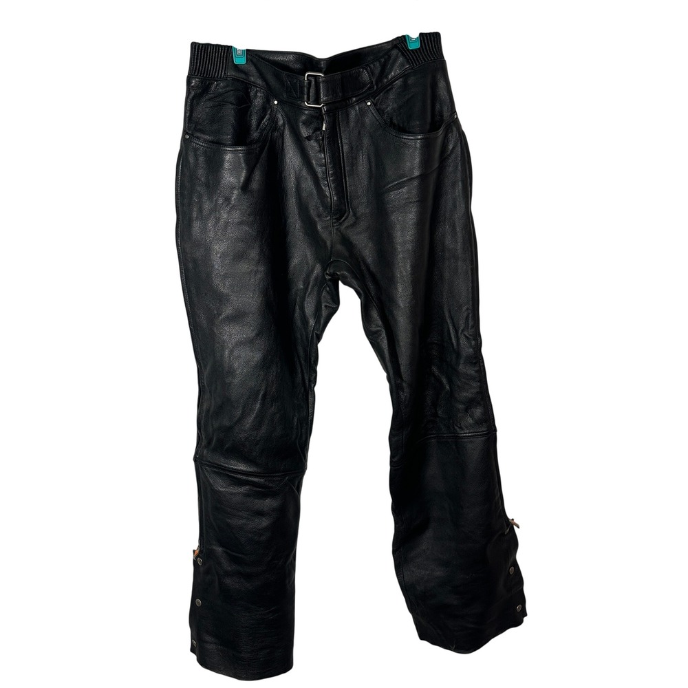Power Trip Leather Motorcycle Pants Mens 36 Black Riding Chaps Zip Leg Biker